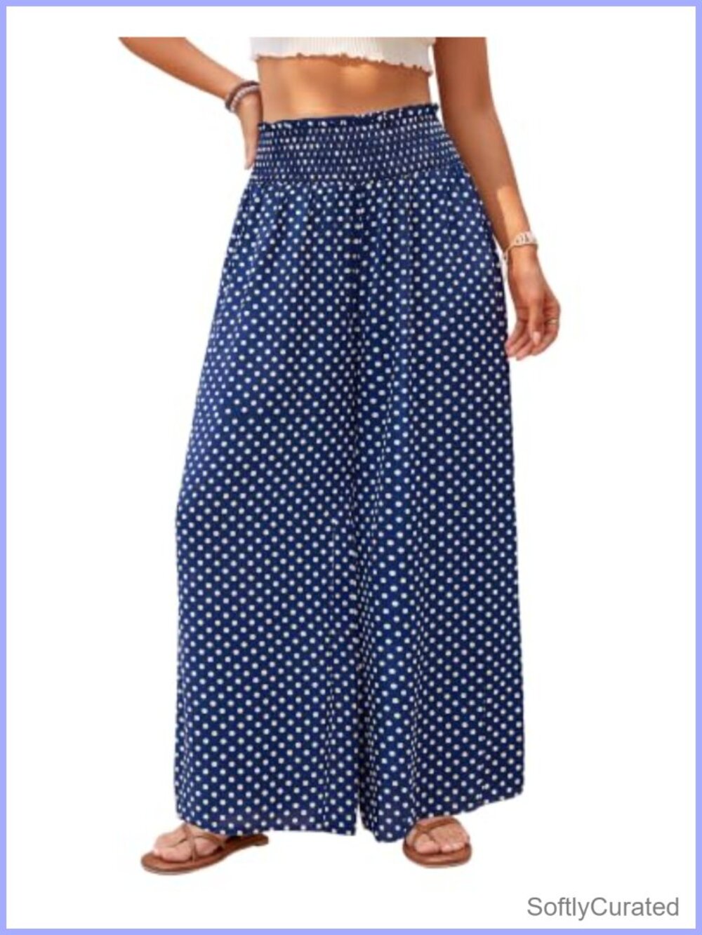 Womens Wide Leg Palazzo Pants Flowy Smocked Waist Side Pockets Boho Summer